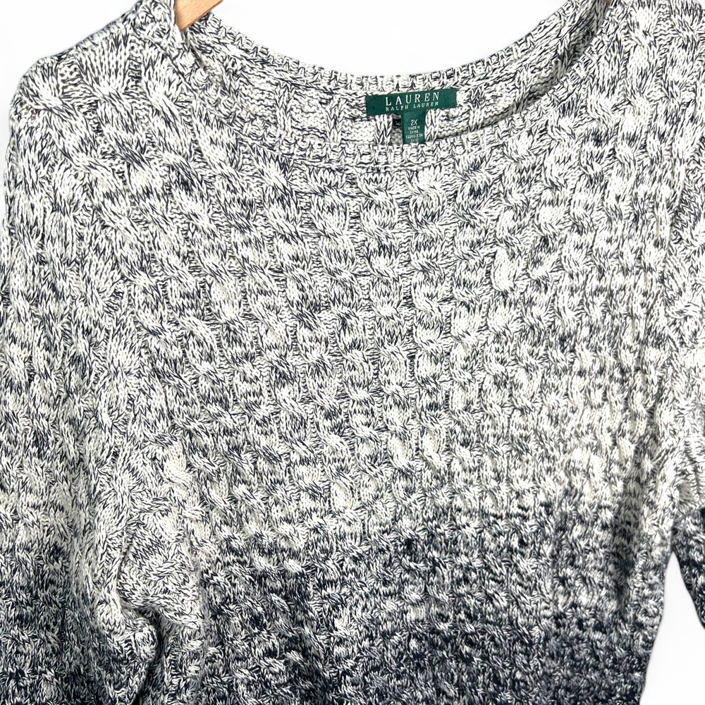 Ralph Lauren Womens‎ 2X Cable Knit Sweater Navy Ombre Cotton Blend Plus Size